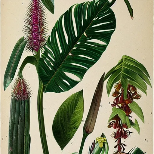 Prompt: botanical illustrations of tropical plants