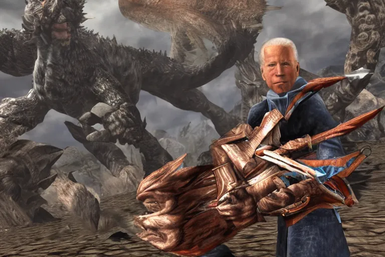 Image similar to joe biden monster hunter screenshot