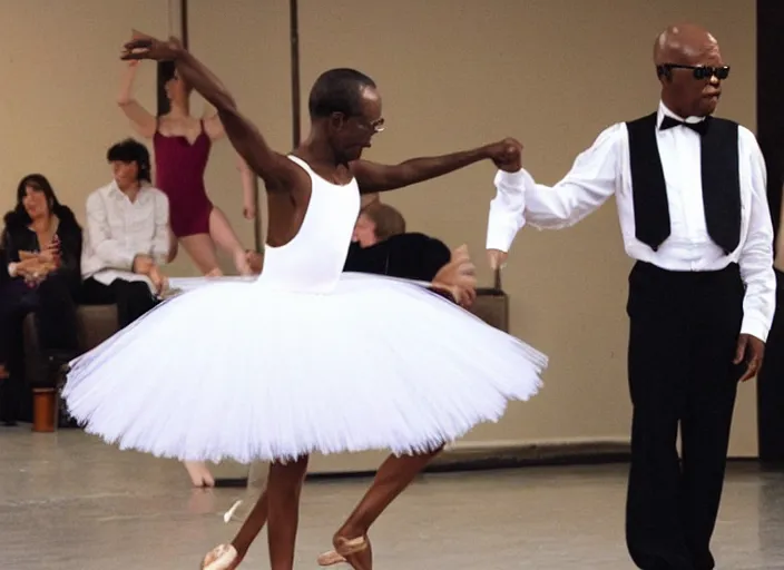 Image similar to Samuel L. Jackson as a ballerina, dancing gracefully