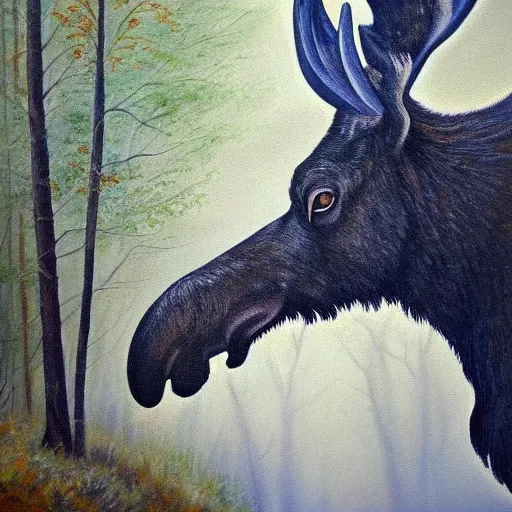 Prompt: a beautiful painting of a moose, gothic, hd, depth of view.