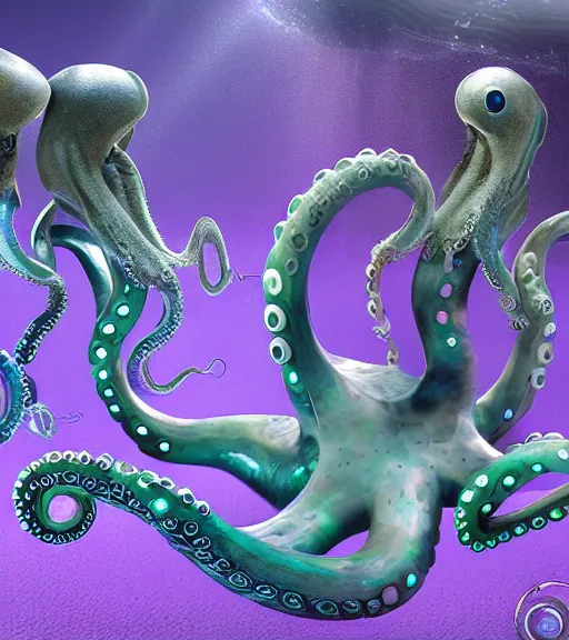 Image similar to cybernetic octopus mating with seahorses, 8K, futuristic