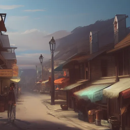 Image similar to a digital painting of an old western town, concept art by Makoto Shinkai, cg society contest winner, photorealism, 2d game art, concept art, matte painting