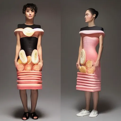 Image similar to woman wearing a cup!!!!!!!! ramen!!!!!!!! dress designed by issey miyake