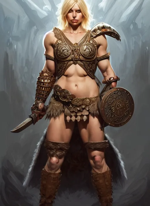 Prompt: symmetry! portrait of barbarian, short blond hair, d & d, muscular!! angry, armour, fantasy, intricate, elegant, highly detailed, digital painting, artstation, concept art, smooth, sharp focus, illustration, art by artgerm and greg rutkowski and alphonse mucha