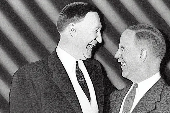 Image similar to “ very very intricate photorealistic photo of hitler and joe biden laughing together, detailed natural lighting, award - winning crisp details ”