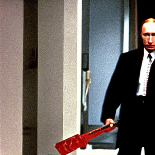 Image similar to Vladimir Putin with an axe in American Psycho (1999)