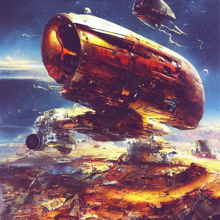 Image similar to “spaceship that looks like the Kool-Aid man busting out of warp speed, sci-fi concept art, by John Berkey, detailed painting, award winner”
