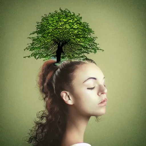 Image similar to woman with tree growing out of her head, beautiful, artistic, digital art