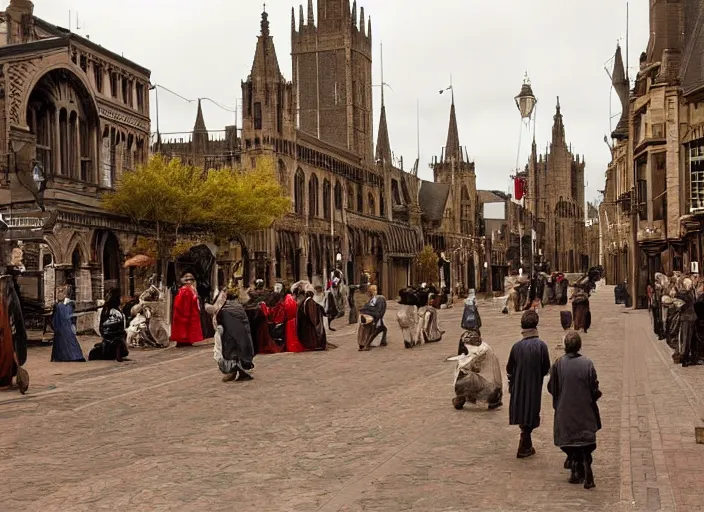 Prompt: street scene from a 2 0 1 0 film set in 1 4 5 0 showing melbourne