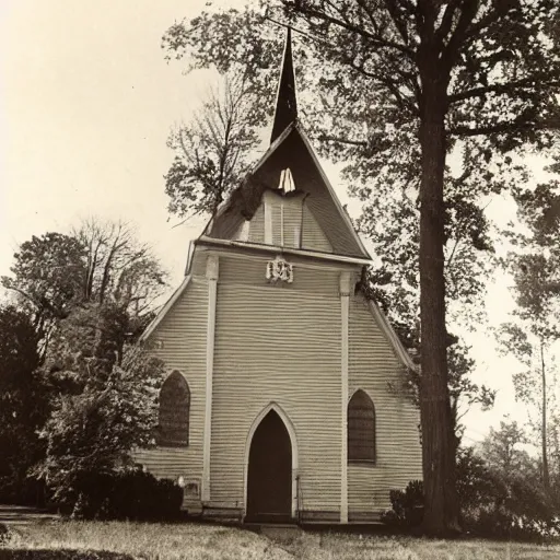 Image similar to A photograph of an old New England church, circa 1960