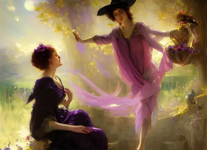 Image similar to witch casting a curse of purple by wlop and vladimir volegov and alexander averin and delphin enjolras and daniel f. gerhartz