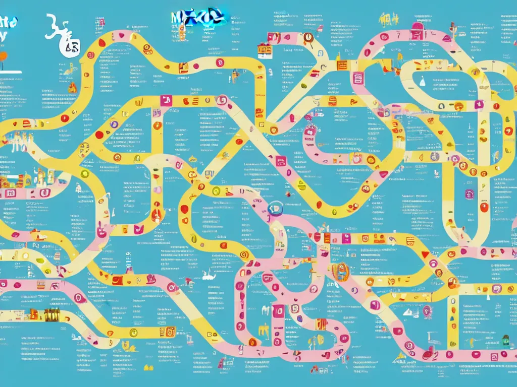 Prompt: a city metro map. the overall layout is akin to an octopus. illustration, infographic, stylised, clean, bold simple colours with legible and dyslexic friendly fonts.