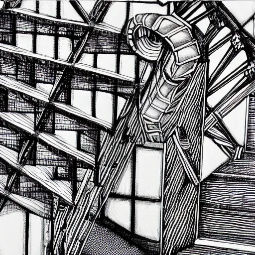 Prompt: impossible connecting staircases, pen and ink, M.C.Escher, insanely detailed, 4K,