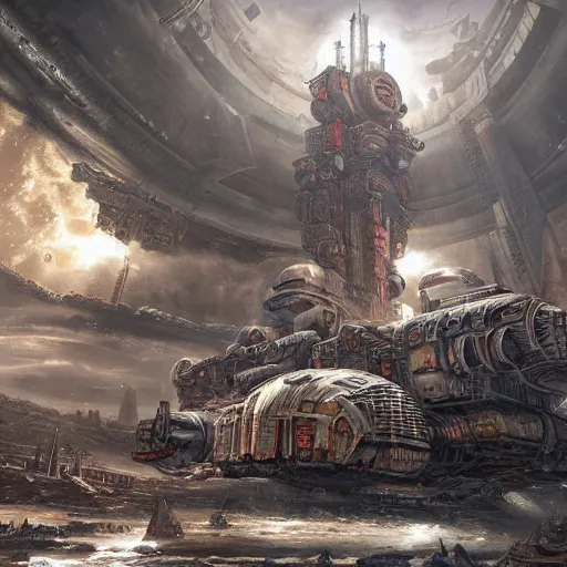 Image similar to a beautiful highly detailed matte painting of a huge derelict cargo starship, Space Hulk, WarHammer 40k by Jose Daniel Cabrera Pena and Leonid Kozienko, concept art