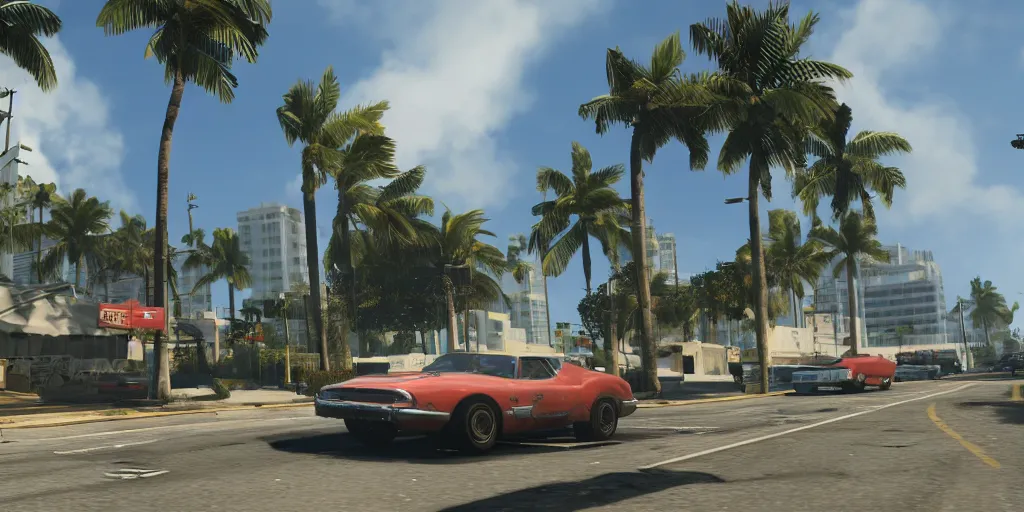 Prompt: still frame from the video game grand theft auto vi set in miami, award - winning, stunningly realistic, volumetric lighting, coherent, no artifacts, cinematic, atmospheric, studio quality