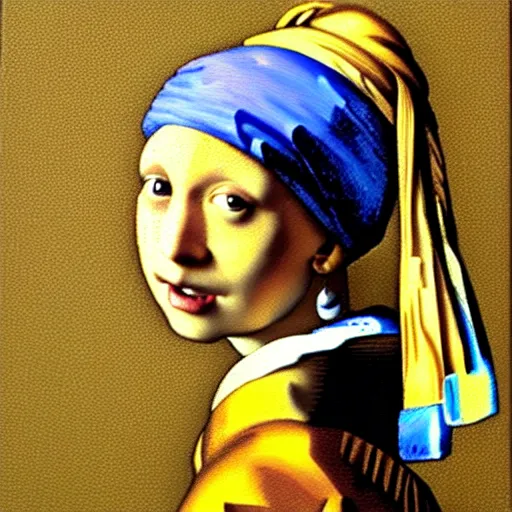Prompt: an oil painting of orange cat with a pearl earring by jan vermeer, headshot, 8 k