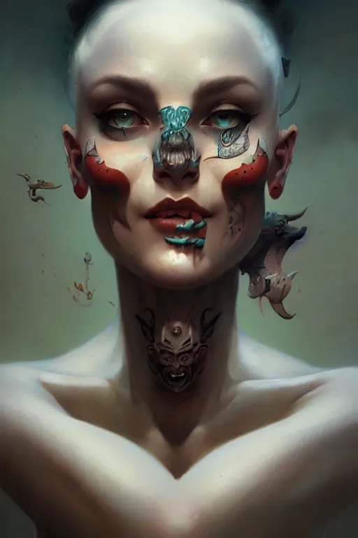 Prompt: facial tattoo design by peter mohrbacher and craig mullins