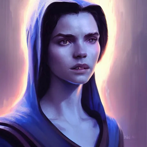 Prompt: portrait, young female high wizard in blue robes, dramatic lighting, cinematic, establishing shot, extremly high detail, photo realistic, cinematic lighting, post processed, concept art, artstation, matte painting, style by eddie mendoza, raphael lacoste, alex ross