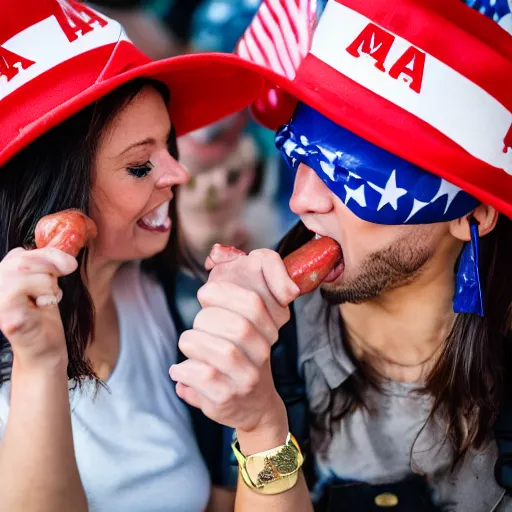 Image similar to maga supporters tickling each other with sausages, canon eos r 3, f / 1. 4, iso 2 0 0, 1 / 1 6 0 s, 8 k, raw, unedited, symmetrical balance, in - frame