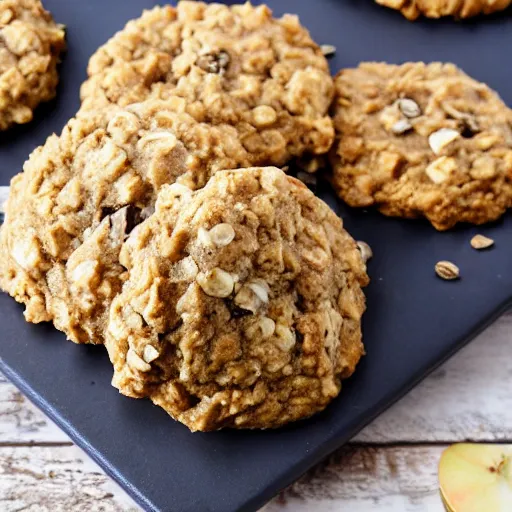 Prompt: oatmeal cookies mixed with apples, explosion, extreme intensity