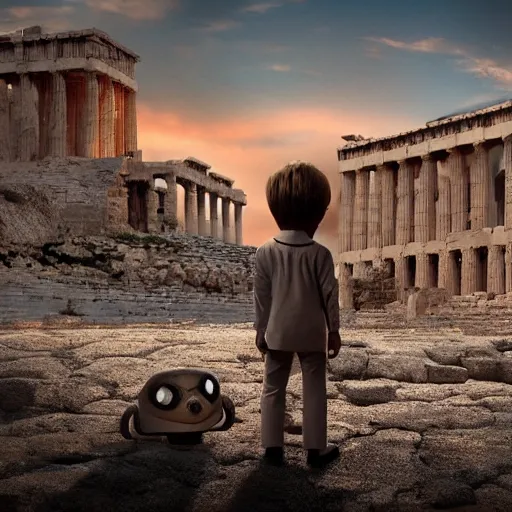 Image similar to Still from movie about an Tiny Donald Trumps invasion Ancient Athens, UFOs, portrait, intricate, 8k highly professionally detailed, HDR, CGsociety