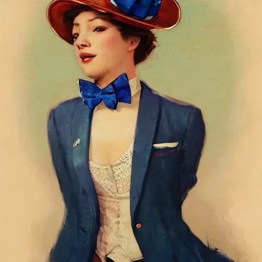 Prompt: an indigo bunting, wearing a crown and bowtie, by greg rutkowski, rossdraws, gil elvgren, enoch bolles, anime, very coherent