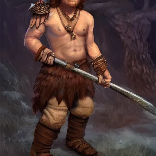 Image similar to male halfling barbarian-rogue, dungeons and dragons, amazing detail, character concept art, illustration, fantasy, 4k