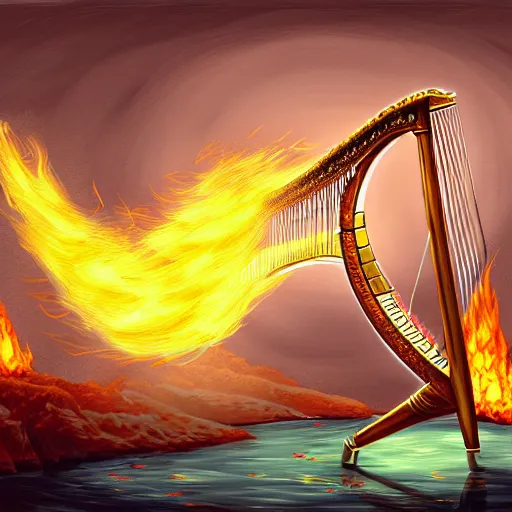 Image similar to burn the harp and cook the crane, digital painting, concept art