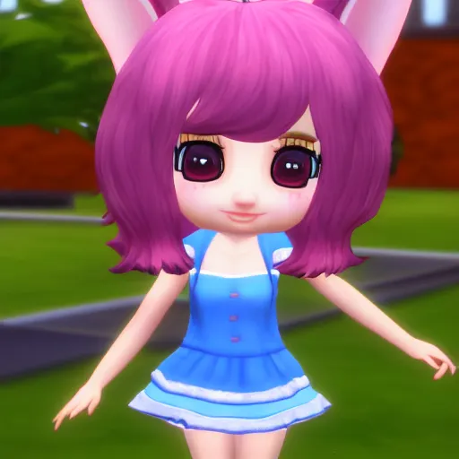 Prompt: detailed close up original chibi bunny girl rendered 3 d, ranking number 1 on pixiv in the sims 4