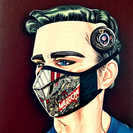 Image similar to portrait of a male with a vintage diver mask intricate details mask in side profile by MARVEL comics and Sandra Chevrier