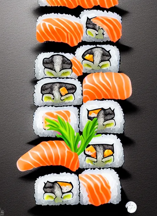 Image similar to clear photorealistic picture of adorable cats made out of sushi