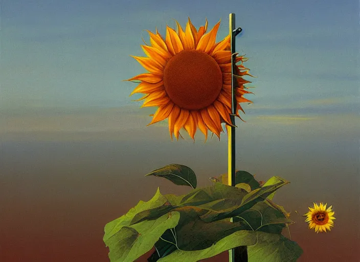 Image similar to sunrise sunflower, science fiction, Edward Hopper and James Gilleard, Zdzislaw Beksinski, highly detailed