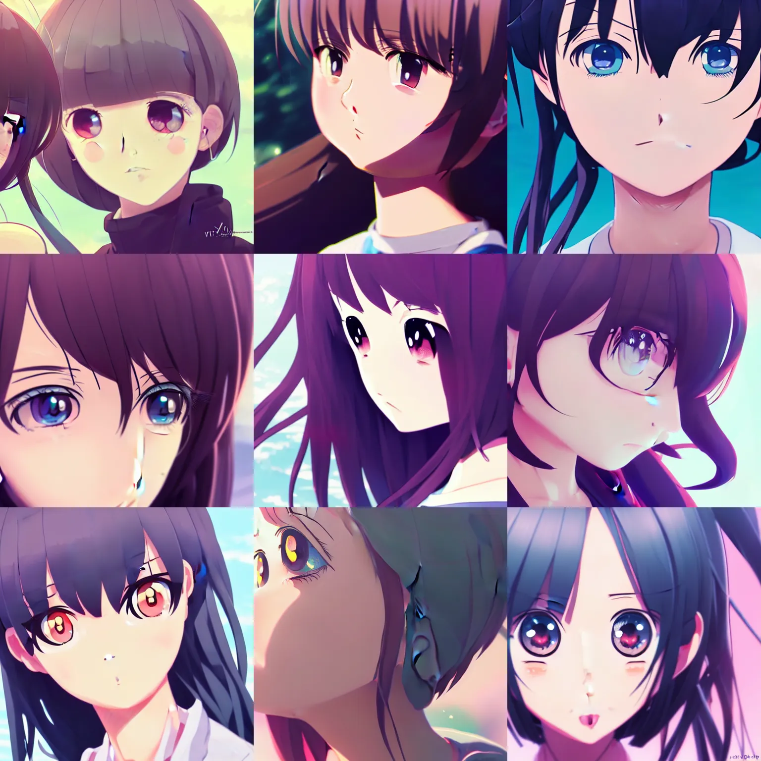 Prompt: close-up of cute round anime girl face, anime key visual, toon, official media, Makoto Shinkai, Ilya Kuvshinov, Lois van Baarle, Rossdraws