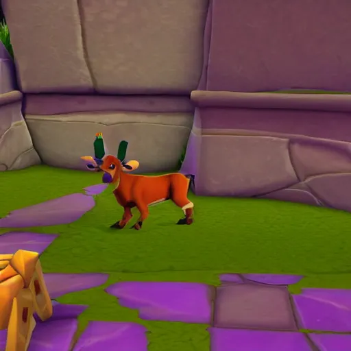 Image similar to screenshot of a cute calf as an npc in spyro the dragon video game, with playstation 1 graphics, activision blizzard, upscaled to high resolution