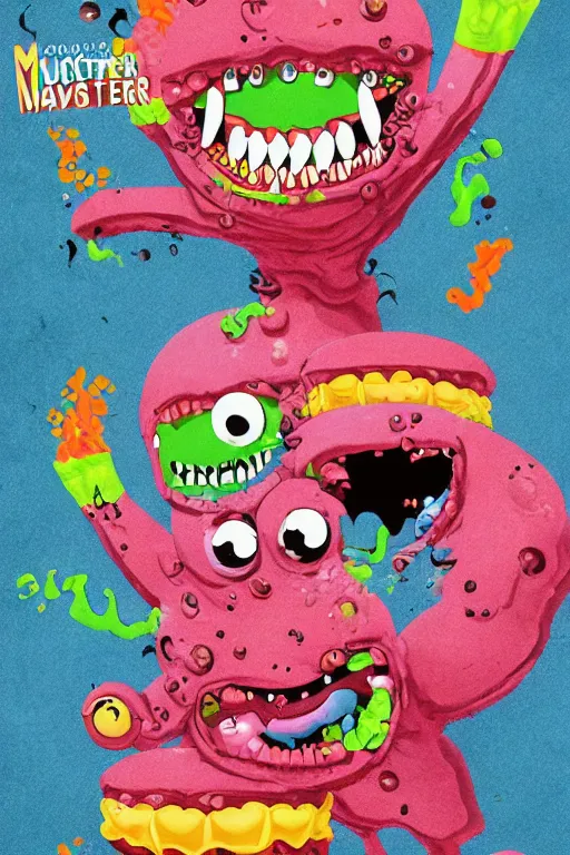 Image similar to macaron monster 1 9 8 0 horror movie poster