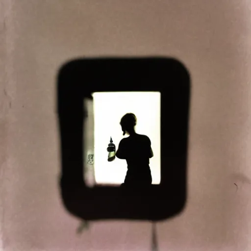 Image similar to polaroid of a dream, silhouettes, reflection, double exposure, high contrast