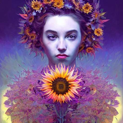 Prompt: !dream Sunflower queen, colorful, surreal, dramatic lighting, face, detailed, intricate, elegant, highly detailed, digital painting, artstation, concept art, smooth, sharp focus, illustration, art by Sam Spratt, Dan Mumford, Artem Demura and Alphonse Mucha