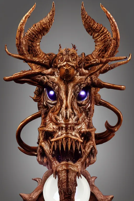 Prompt: sideview waist up portrait of anglerfish baphomet made with porcelain by jeff easley and peter elson, beautiful eyes and face, symmetry face, galaxy, gothic, surreal, dread, highly detailed, intricate complexity, epic composition, magical atmosphere, masterpiece, award winning, trending on artstation