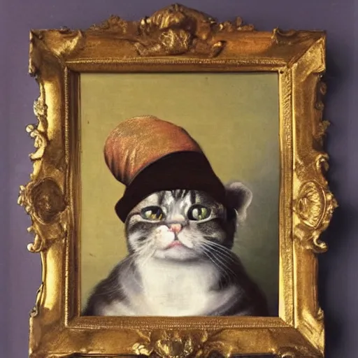 Prompt: renaissance painting of a cat wearing a pickelhaube