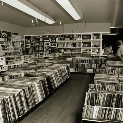 Prompt: interior of a record store in 1 9 9 2