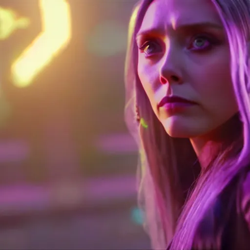 Image similar to cinematic scene with elizabeth olsen as jolyne from jojo's bizarre adventure, live action film, stone ocean, dramatic, small details, volumetric lighting, still frame