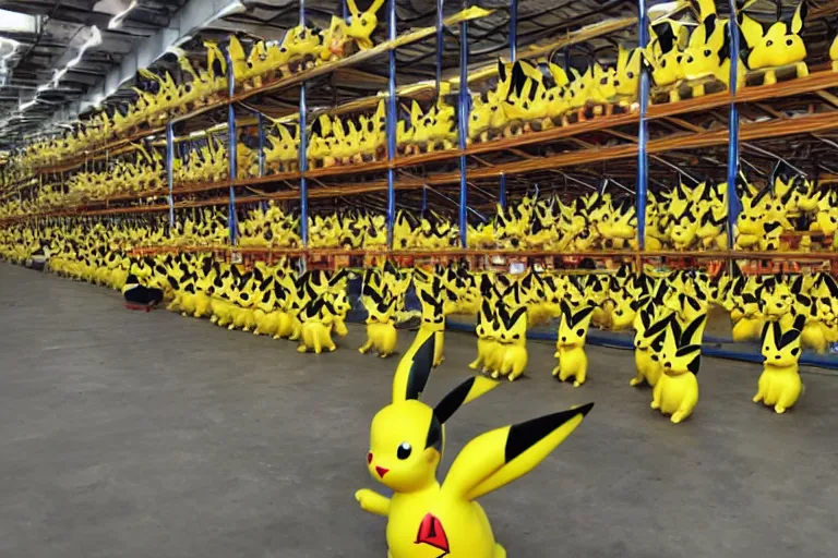 Image similar to a warehouse full of pikachu