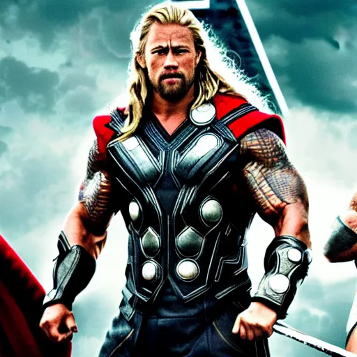 Image similar to Dwayne Johnson as Thor 4k detail