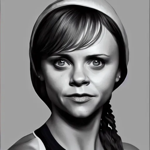 Image similar to fullbody potrait of christina ricci as professional bicyclist, hyper realistic, digital painting. art station. mood lighting, highly detailed, concept art, intricate, sharp focus, by shaun berke - h 1 2 0 0