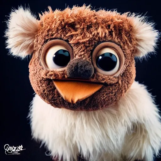 Image similar to cute gizmo mogwai muppet with brown - white fur, brown eyes, large ears, intricate detail, beautiful aesthetic, photorealistic, award winning professional cinematic composition, dramatic lighting, 8 k