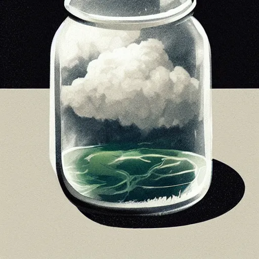 Image similar to a storm with clouds inside of a jar, artstation