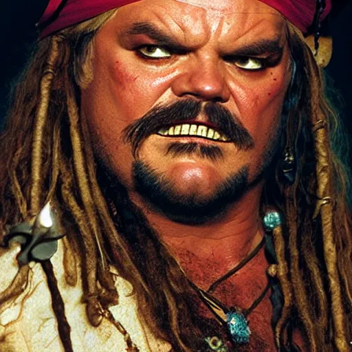 Prompt: promotional_image_of_Jack_ Black__as_a_pirate_in_Pirates_of_the_Caribbean_The_Curse_of_the_Black_Pearl_2003_film_detailed_face_movie_still_pr_-W_768_-n_9_-i