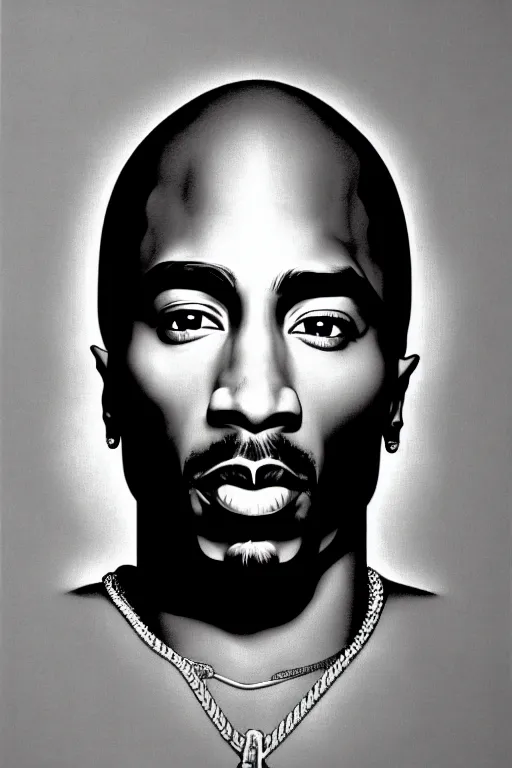 Image similar to tupac shakur portrait by gil elvgren and norman rockwell and rob gonsalves and hajime sorayama, hyperrealistic, high detail, ultra detailed, highly detailed face, ruffled fabric