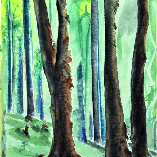 Image similar to dark forest, watercolor, oil painting