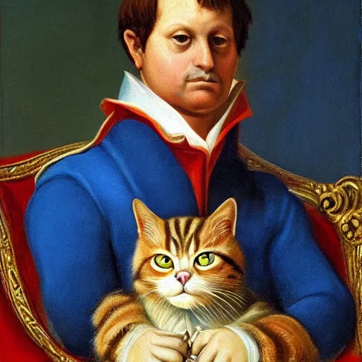Prompt: a renaissance oil painting of garfield the cat as napoleon